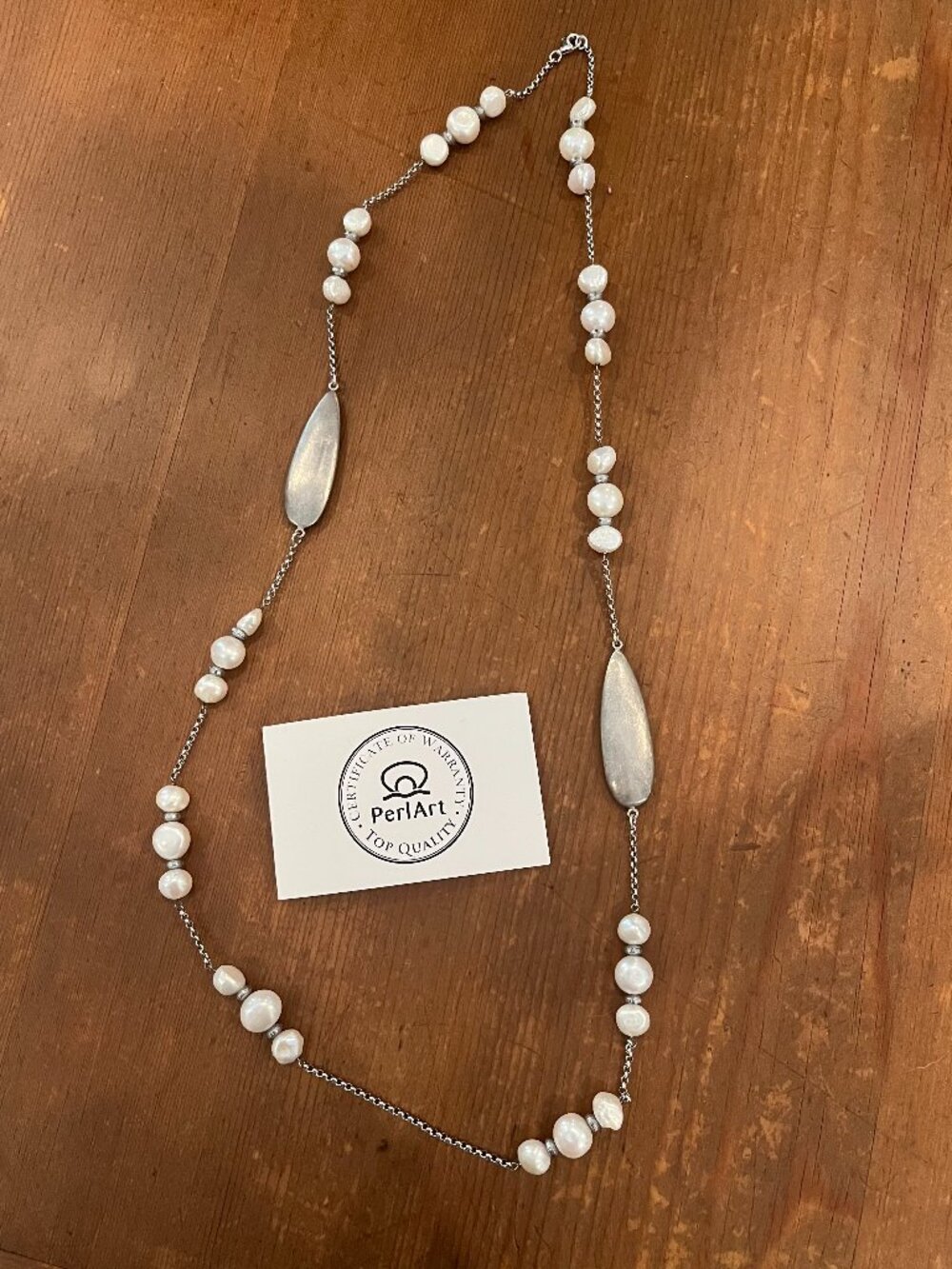 Authentic PerlArt Mallorca 36" Long Pearl & Silver-Tone Medallion Necklace